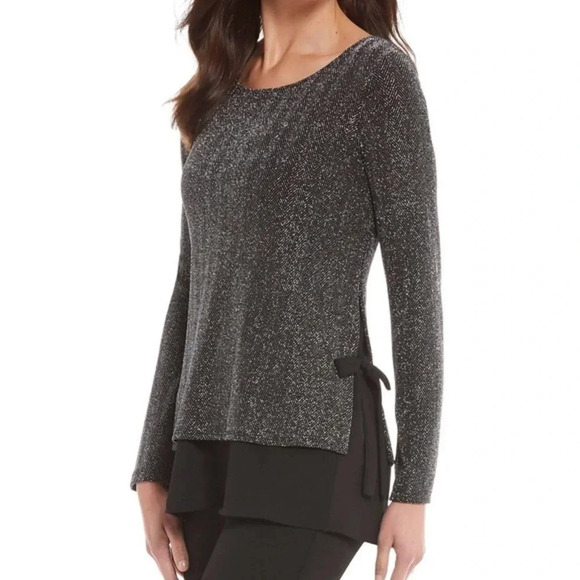 Karen Kane Metallic Layered Side Tie Long Sleeve Blouse Top M - Picture 1 of 10